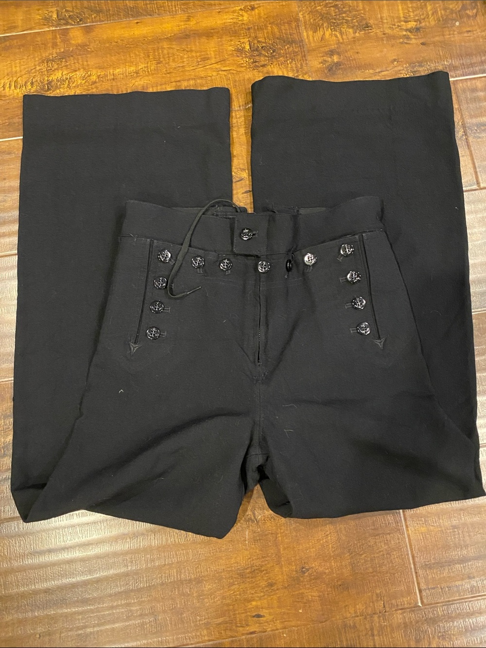 Omega Black Sailor-Inspired Dress Trousers with Decorative Buttons Size 28 Short